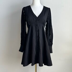 NWT Disturbia Womens Lace Sleeve Button Up Goth Dark Romantic Femme Mini Dress 4